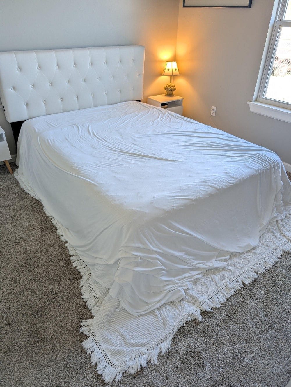 Purple White King Size Flat Sheets Heavy Fabric Drapes Boho Clean Minimalist